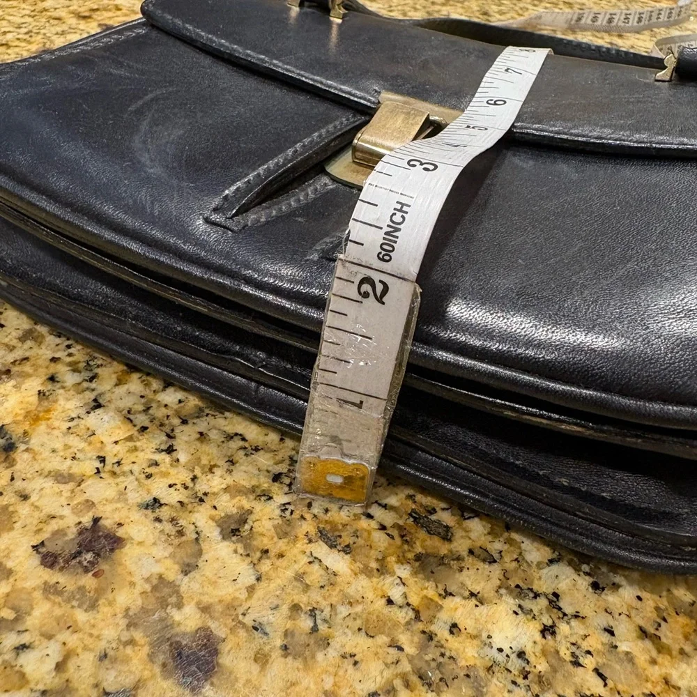 Vintage Italian Leather Small Satchel structured Hand Bag Midnight Blue Pockets - Picture 6 of 13